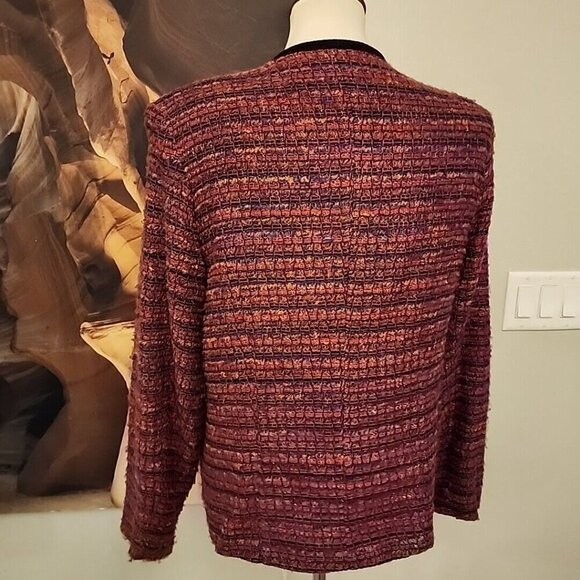 Vintage 80's Multi-color Boucle Cardigan Sweater Jacket by Haberdashery Size 14 - Picture 3 of 7